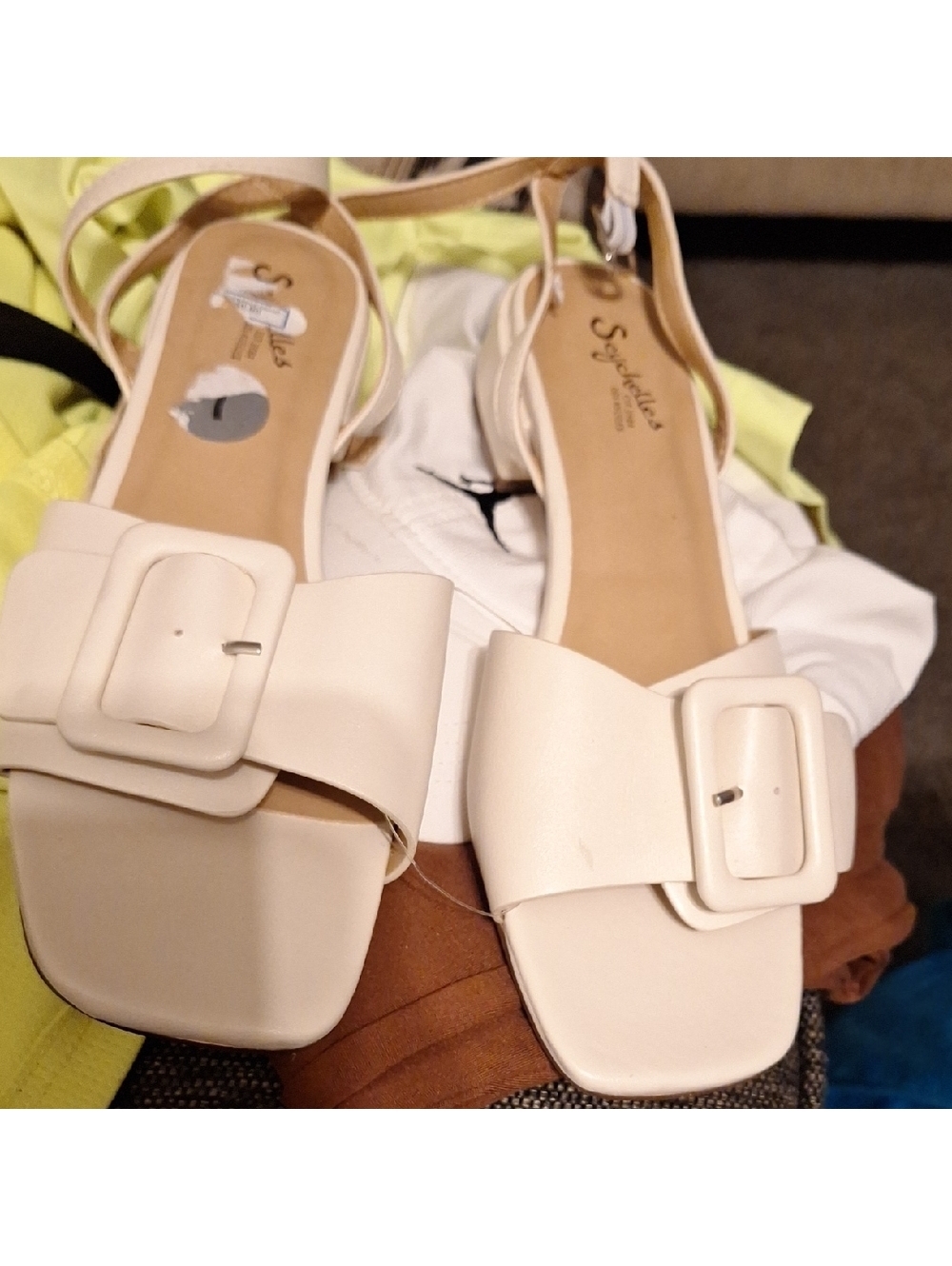 Seychelles Cream Sandals with Bold Buckle